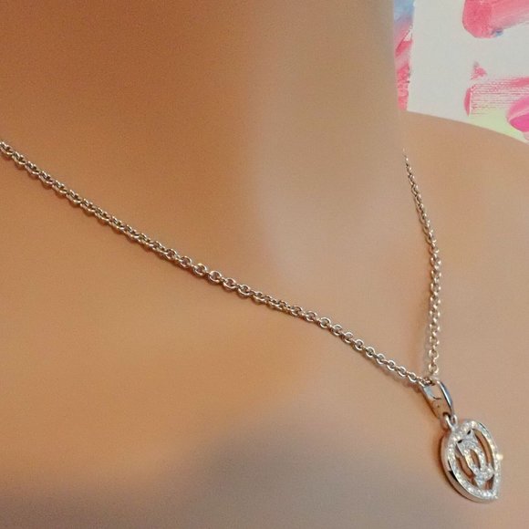 Authentic! Cartier Double C Heart 18k White Gold Diamond Pendant Necklace - Picture 10 of 11